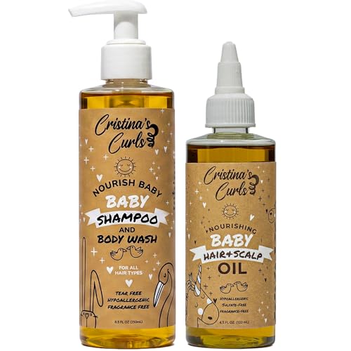 Cristina's Curls Nourishing Baby Wash Day Hair Bundle – Gentle Shampoo + Lightweight Scalp Oil