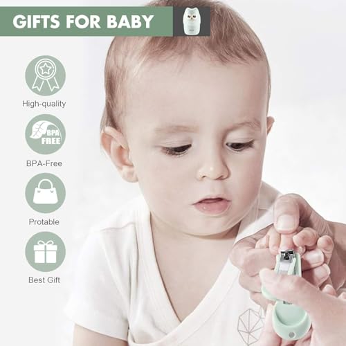 Baby Nail Clippers, 4-in-1 Safe Baby Nail Kit with Cute Case, Nail Clipper, Scissors, Tweezers, Nail File Set for Newborn, Infant, Toddler and Kids-Owl Green