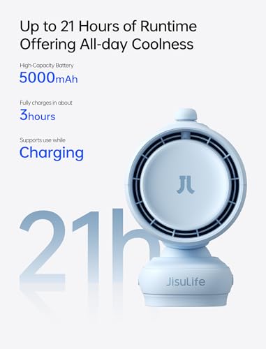 JISULIFE Chic Stroller Fan 2026 –Baby Cool Helper: Smart 120° Auto Oscillation with 100 Speeds, 21H Super-Long Battery, Portable Baby Fan for Crib, Stroller & Bedroom, Gift for Moms-Blue(Quadpod)