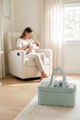 Itsy Bitsy Tot Diaper Caddy Organizer - Mint Curdoroy Baby Storage Bin for Nursery & Car | Baby Shower Basket & registry Essential