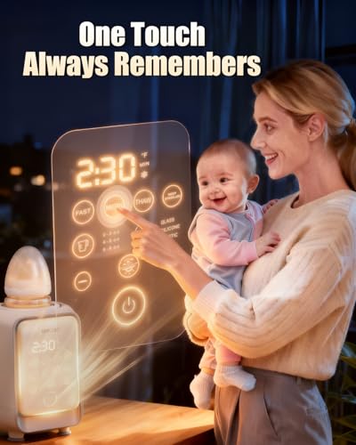 12-in-1 Baby Bottle Warmer for Breastmilk, 2min Fast Swirlable Milk Warmers with 24H Locks Nutrients, Smart Precise Even Heating, Temperature Control, Timer, Night Light, Fits All Bottles, Bags, Jars