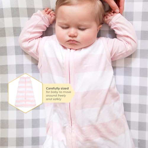Burts Bees Baby Infant Wearable Blanket Rugby Stripe Blossom Organic Unisex Newborn Clothes Beekeeper - Light Weight 0.5 TOG - (Size Large)