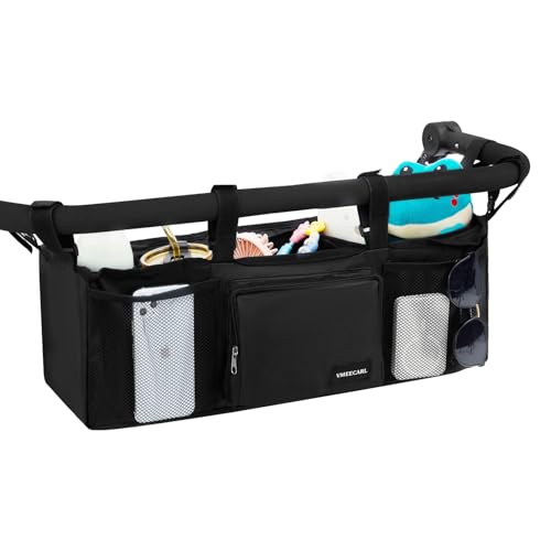 VMEECARL Double Stroller Organizer Universal with 2 Insulated Cup Holders & Cooler Bag, Large Storage Parent Console for Bob Duallie, Baby Jogger City Mini GT2