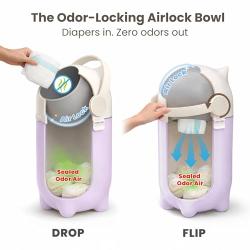 iTouchless Odor-Locking Diaper Pail - 2026 Award-Winning Ag+ Silver Ion Nursery Bin - Fits Any Bag, No Refills Needed - Includes 20 Leak-Proof Bags (Holds 300 Diapers) - Lavender Orchid Hygienic Bin