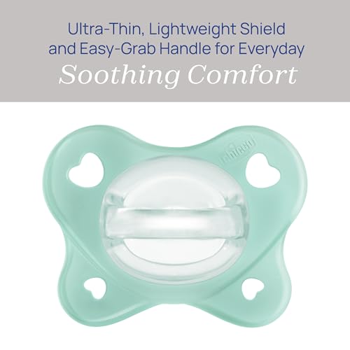 Chicco PhysioForma Dual Soft Orthodontic Pacifier for Babies 0-2 Months, 100% Soft Silicone, Supports Breathing, One-Piece Design, Included Sterilizing Case, BPA Free, 2-Pack, Seafoam