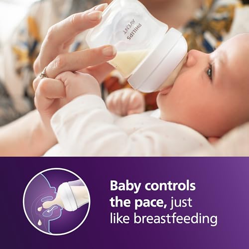 Philips Avent Natural Baby Bottles with Natural Response Nipples (Slow Flow, Flow 2), 4oz, 2-Pack, SCY900/02
