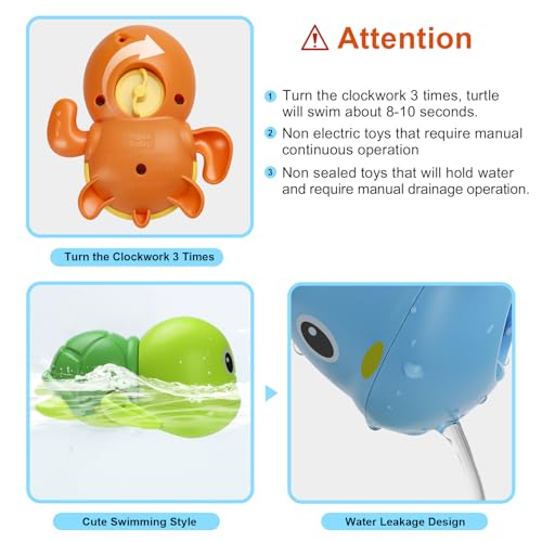 Bath Toys, Cute Swimming Turtle Baby Bath Toys for Toddler 1-3, Water Pool Floating Wind Up Toys for 1 Year Old Boy Girl Gifts, Infant Toddlers Kids Bathtub Toys, 3 Pack