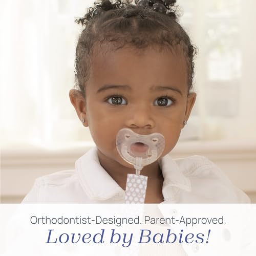 Chicco PhysioForma Luxe Orthodontic Pacifier for Babies 16-24 Months, One-Piece 100% Soft Silicone, Supports Breathing, Textured Shield & Handle, Included Sterilizing Case, BPA Free, 2-Pack, Crystal