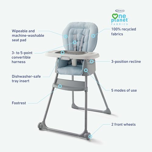Graco Made2Grow 5-in-1 Convertible Highchair Adjustable Baby to Toddler Seat, Hudson