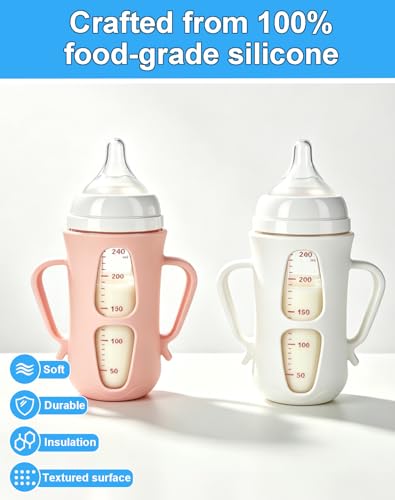 Silicone Sleeves for Pigeon Glass Bottles – 2 Pack Baby Bottle Sleeve with Easy-Grip Handles, Shock-Absorbing Anti-Breakage Cover, Food-Grade BPA-Free Silicone Holder for 8.1oz Pigeon Bottles
