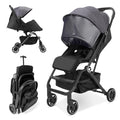 Rollingsurfer Lightweight Baby Stroller for Airplane, Compact Travel Pushchair with Retractable Foot Cover & Reclining Backrest, One Hand Fold Stroller for Toddlers 0-36 Months