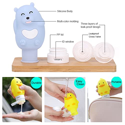 kemozaka Cute Silicone Travel Size Bottles Set for Toiletries, BPA Free, Leak Proof Squeezable Travel Containers With Built-in Labels, TSA Approved Refillable Travel Essentials Accessories (4pcs)