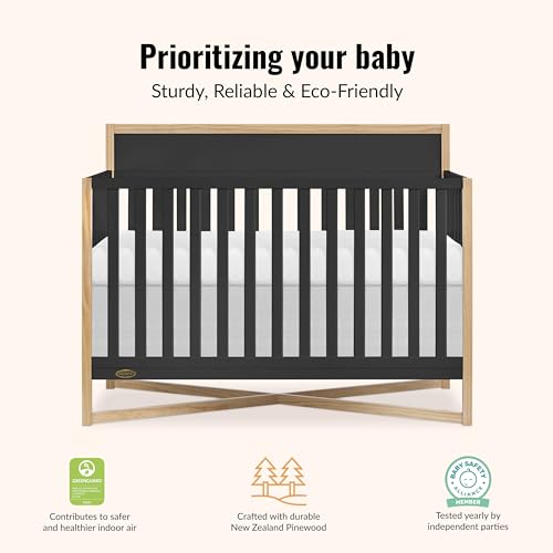 Dream On Me Owen 5-in-1 Convertible Full-Size Baby Crib in Matte Black, GreenGuard Gold & BSA, Converts to Toddler, Day, & Full-Size Bed, Non-Toxic Paint, Safe Sleep Environment
