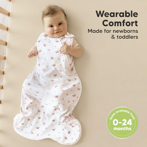 2-Pack Organic Baby Sleep Sacks, 100% Cotton - Soft & Breathable 0.5TOG Baby Wearable Blanket, Toddler Sleeping Sack 0-6 Months, Easy to Wear Swaddles for Newborns, Infants (Butterflies, S)
