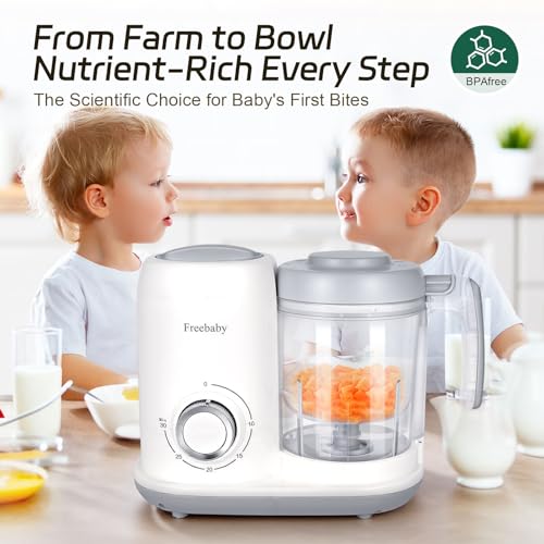 Freebaby 4 in 1 Baby Food Maker and Steamer, One Step Baby Food Processor and Puree Blender, 400ml Big Capacity, Dishwasher Safe Steam Basket, BPA-Free