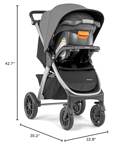 Chicco Bravo 3-in-1 Trio Travel System, Bravo Quick-Fold Stroller with KeyFit 30 Infant Car Seat and Base, Camden/Black