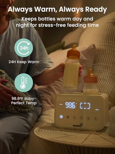 Baby Bottle Warmer, Grownsy 10-in-1 Fast Bottle Warmer Accurate Temp Control, with LCD Display, Timer, Defrost, Sterili-zing, Keep 24H, Double Bottle Warmer for Breastmilk& Formula, Heat Baby Food
