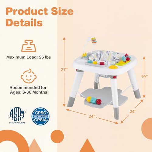 HONEY JOY Baby Bouncer Activity Center, 6-in-1 Infant Jumper & Standing Play Table w/ 360° Rotary Seat, 5 Toys, 3 Adjustable Heights, Music & Sounds, Activity Center for Babies(Gray)
