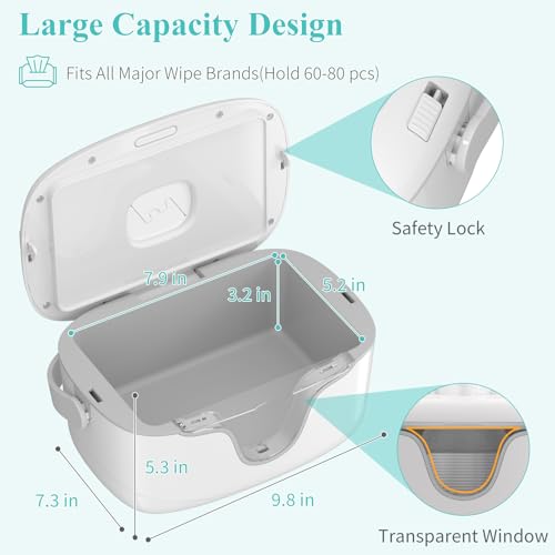 IGERI Portable Baby Wipe Warmer - Cordless Rechargeable Wet Wipes Dispenser for Travel Battery Operated with Nightlight Temperature Control for On the Go