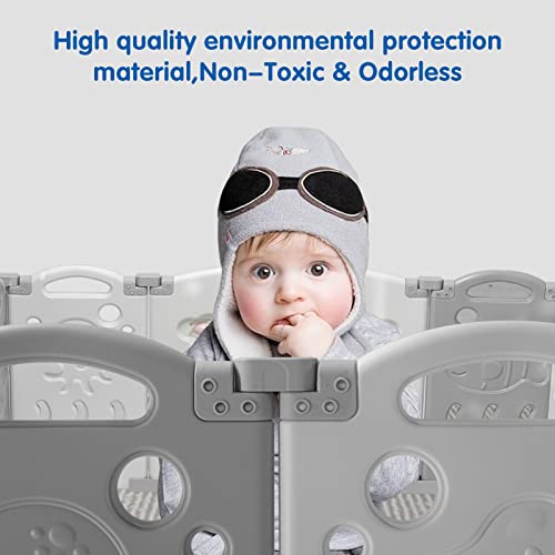 Albott Baby Fence Kid Playpen 18 Panel Albott Play Yard - Foldable Kids Safety Activity Center Playard Safety Lock Gate,Adjustable Shape, Portable Design for Indoor and Outdoor (18 Panel, Grey+White)