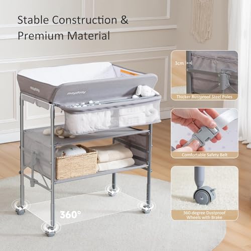 Maydolly Baby Changing Table, Maydolly Portable Foldable Changing Table, Waterproof Diaper Changing Station, Adjustable Height Changing Station, Mobile Nursery for Newborn and Infant