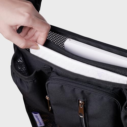 SUNVENO 2-pack Universal Stroller Organizer Caddy with Cup Holders, Wipes Pouch and Extra Storage, Zippered Mesh Side Sling for Pushchair, Black