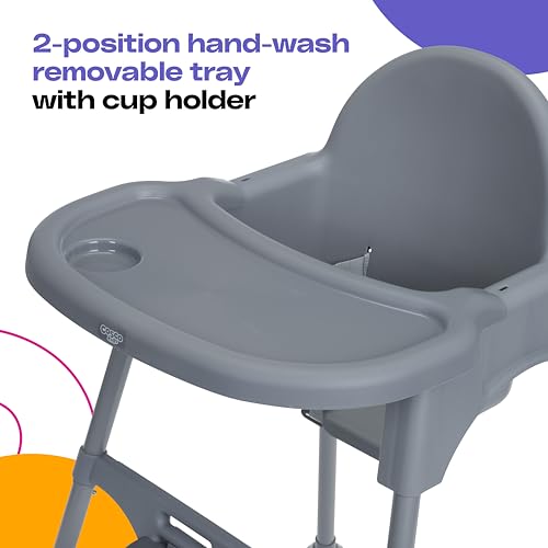 Cosco Kids Canteen High Chair Lightweight Portable Baby Feeding Chair with Adjustable Tray, Easy to Clean, Kitchen or Dining Use, Toddlers Up to 33 lbs, Mono Grey