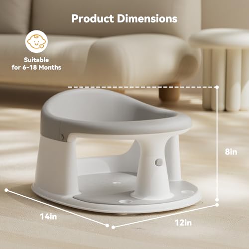 Baby Bath Seat for Babies 6 Months & Up - 360° Protection Baby Bath Chair with Temperature Alert & Cushion | Non-Slip Toddler Bathtub Seat | Newborn Infant Bath Tub Seats for Babies Sitting Up (Grey)