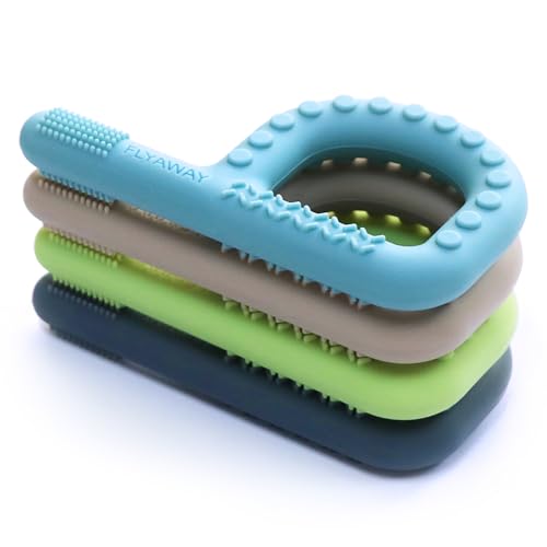 Teething Toys for Baby 3-6 6-12 Months 4 Pack P Shape, Sensory Toys for Kids Babies Toddlers Oral Motor Stimulation, Sensory Chew Toys for Autistic Children, Silicone Chewy Necklaces for Kids Adults