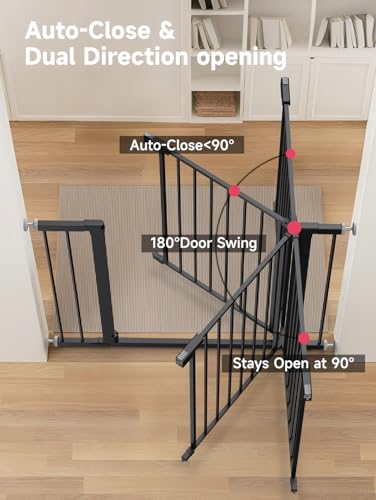 29.5-40.5" Baby Gate for Stairs, Dog Gate for Doorways, Walk Thru Auto Close Metal Baby Safety Gate for The House, Stairs and Doorways, Child Gate Pressure Mounted, Pet Gate for Dog Indoor - Black