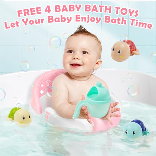 SMGZG Baby Bath Seat 6M+, Non-Slip Cushion, CPSC Certified, 5-Pc Set, Pink
