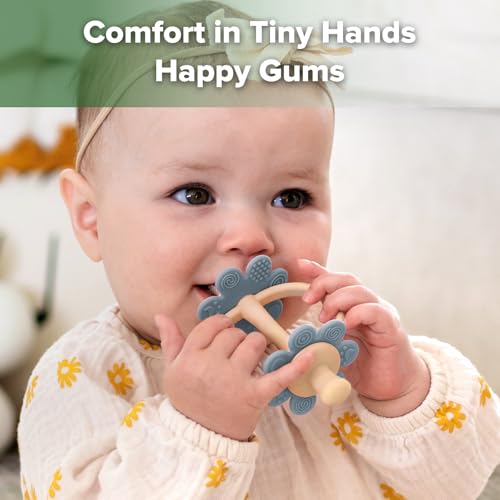 haakaa Silicone Baby Teether Toys,Nipple-Shaped End for Gum Massage,360° Baby Toothbrush Head for Self-Brushing Training,Easy to Grip- Sky Blue