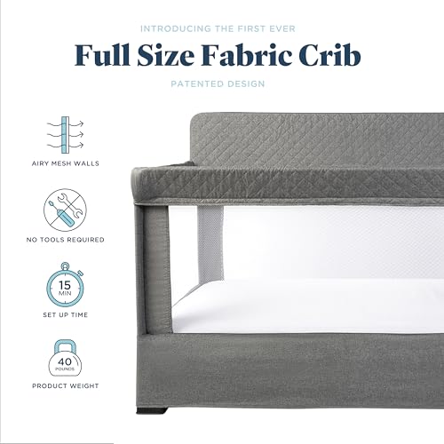 Baby Delight Lunaire Full Size Crib | Breathable Mesh Baby Crib | Tool-Free Assembly Baby Bed | Charcoal Tweed