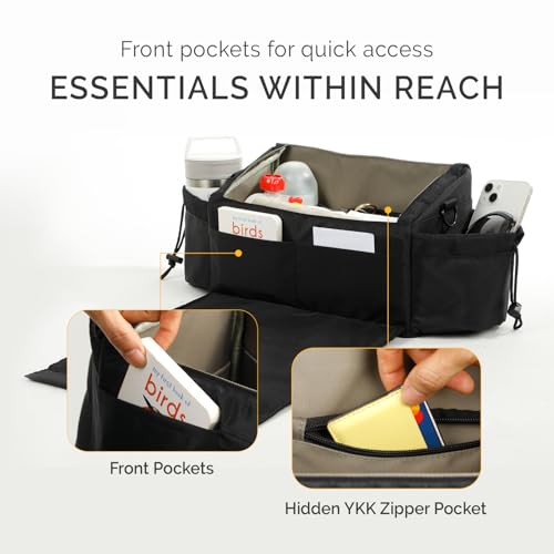 VERAVIE Single & Double Stroller Caddy Organizer Storage Bag, Cup Holders