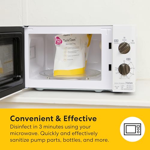 Medela Quick Clean Microwave Sterilizer Bags for Bottles and Breast Pump Parts, Reusable Up to 20 Times Per Bag, Food-Grade Material, Made Without BPA, Pack of 12