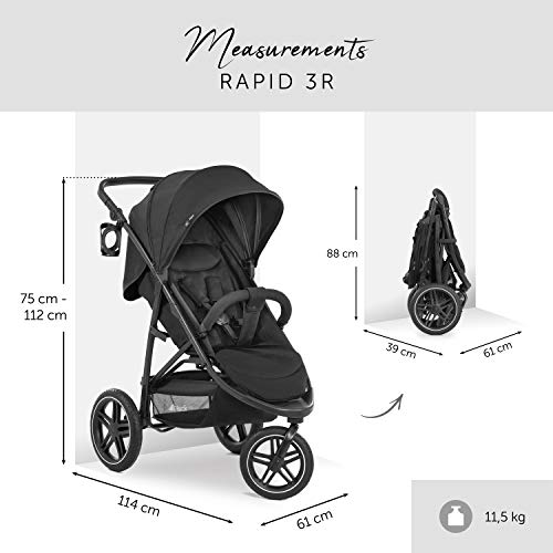 hauck Rapid 3R All-Terrain Pushchair Baby Stroller for Toddlers – 3 Rubber Wheels, UPF 50+ Canopy, Adjustable Reclining Seat & Height Handle, and Compact One-Hand Fold