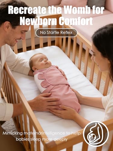 Newborn Swaddle Blanket Wrap 0-3 Months (3-Pack) - Adjustable Infant Sleep Sack, 100% Cotton Anti-Startle Soothing Sack, Soft Breathable Nursery Bedding - Dusty Rose + Pearl + Mauve