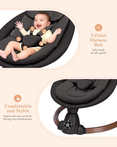 Baby Swing for Infants, Electric Baby Swing with Bluetooth, Portable Infant Swing with 5 Speeds, 10 Songs, 5-Point Harness & Remote Control, for Newborns Infants Indoor Outdoor Use (Black)