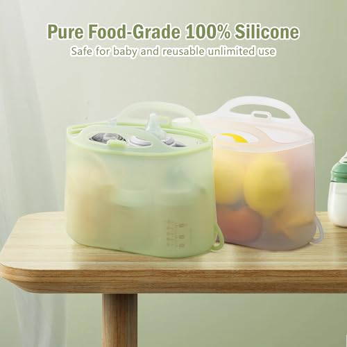 Silicone Travel Bottle Sterilizer Bags | 2000ml Microwave Steam Sterilizer Bags for Baby Bottles, Breast Pump & Pacifiers, Reusable Steam Sterilizing Bags for Travel and Home Use (Clear Milk White)