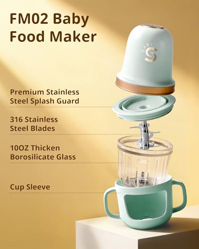 SosekiBaby Solo Baby Food Maker,Mini Food Processor Set,316 Stainless Steel Blades,10oz Glass Baby Puree Blender for Fruit, Vegatable & Meat,2-Speed Control,BPA-Free,Green