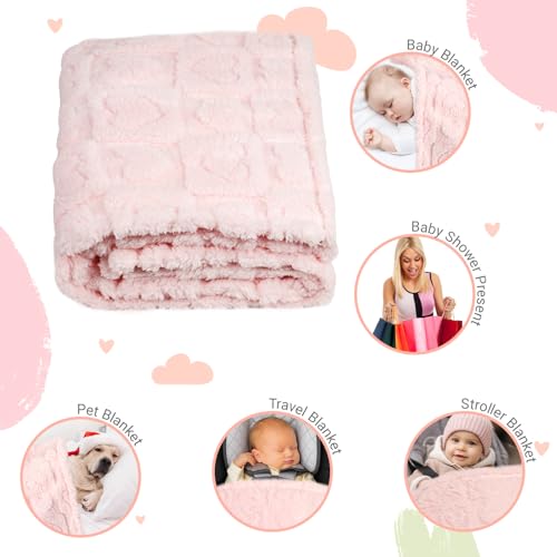 5 Pcs Baby Blanket Heart Checkered Ultra Soft Gift-Ready Plush for Newborns, Nursery & Stroller 30"x40" Beige Gray Blue Purple Light Pink