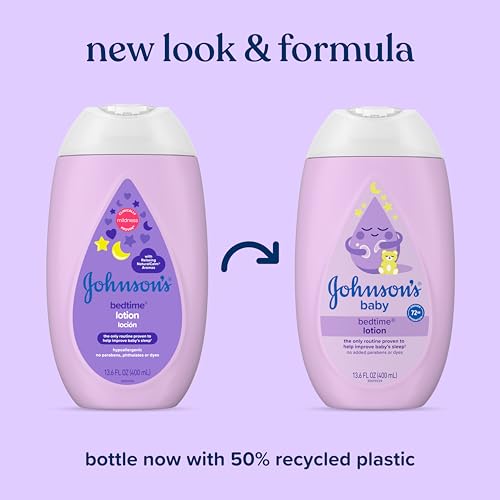 Johnson's Moisturizing Bedtime Baby Lotion with Coconut Oil & NaturalCalm Aromas to Help Relax Baby, Hypoallergenic & Free of Parabens, Phthalates & Dyes, Mild Baby Skin Care, 13.6 fl. oz