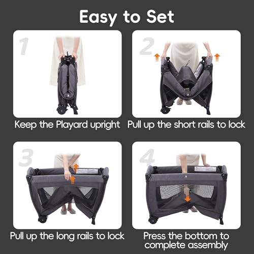 Pamo Babe Pack and Play with Bassinet Baby Playpen Foldable Playard with Changing Table Portable 4 in 1 Baby Playard