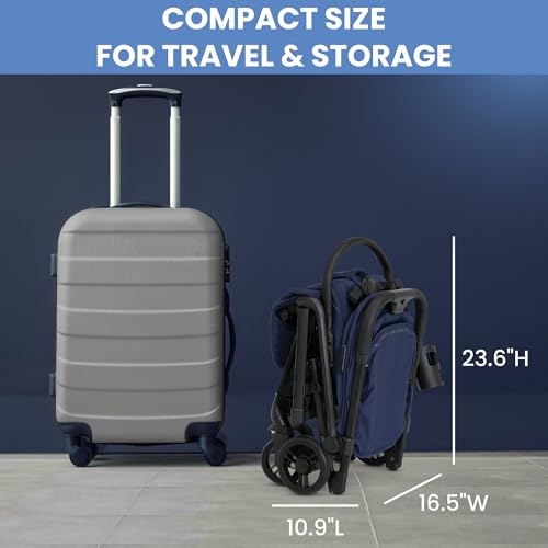 Delta Children Icon Ultra Compact Lightweight Everyday & Travel Stroller - One-Hand Fold - Only 15.6 Pounds - Fits in Overhead Compartments - Greenguard Gold Certified - Multi-Position Recline, Navy
