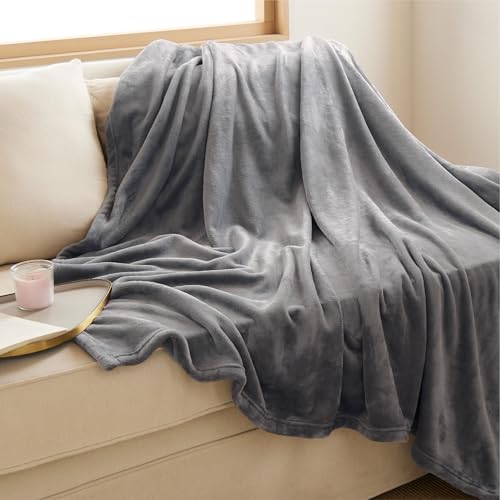 Bedsure GentleSoft Fleece Throw Blanket for Couch Grey - Lightweight Plush Fuzzy Cozy Soft Blankets and Throws for Sofa, Couch, Travel, Camping, 50x60 inches
