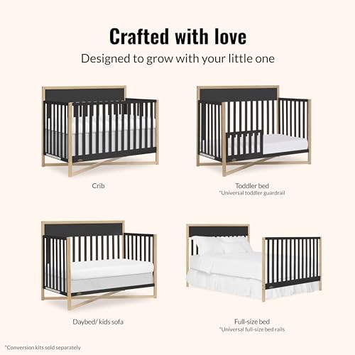 Dream On Me Owen 5-in-1 Convertible Full-Size Baby Crib in Matte Black, GreenGuard Gold & BSA, Converts to Toddler, Day, & Full-Size Bed, Non-Toxic Paint, Safe Sleep Environment