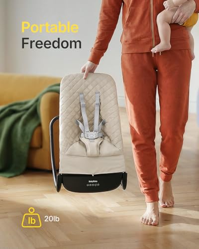 Electric Baby Bouncer Seat with Auto Rocking, 3-in-1 Infant Bouncer & Rocker Chair, Adjustable Height, Battery or Plug-in Powered, Music & Play Bar, Portable Baby Bouncer for Babies 0-12 Months