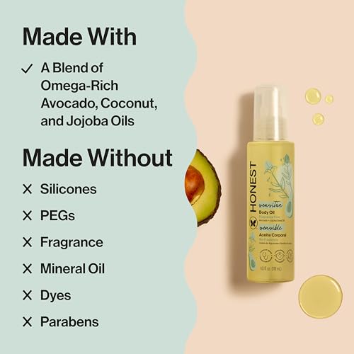 The Honest Company Fragrance Free Moisturizing Body Oil | Nourish + Soothe Baby's Skin | Plant-Based, Hypoallergenic, Vegan | 4.0 fl oz