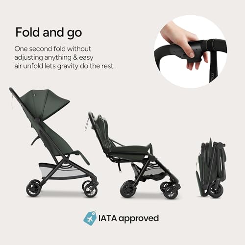 Mompush Velo Lightweight Travel Stroller, Compact & Airplane-Friendly Design with One-Hand Fold, Lie-Flat Recline from Newborn to Toddler, Includes Leather Bumper Bar, Raincover & Cup Holder