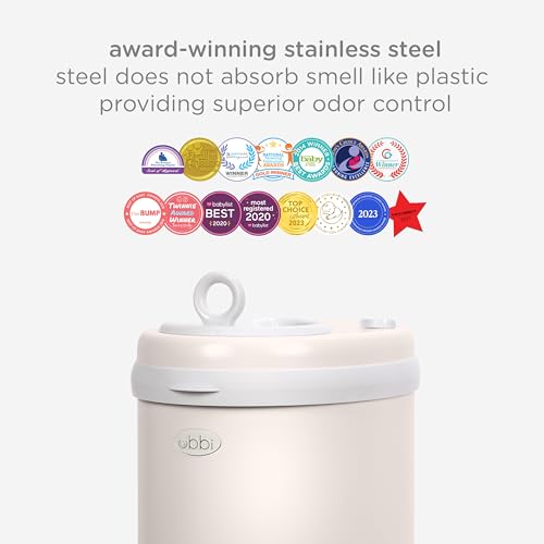 Ubbi Steel Diaper Pail, Odor Locking, No Special Bag Required, Award-Winning, Registry Must-Have, Ivory